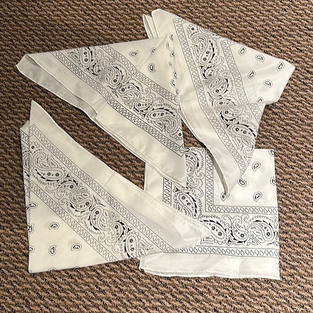 NEW 3 white bandanas